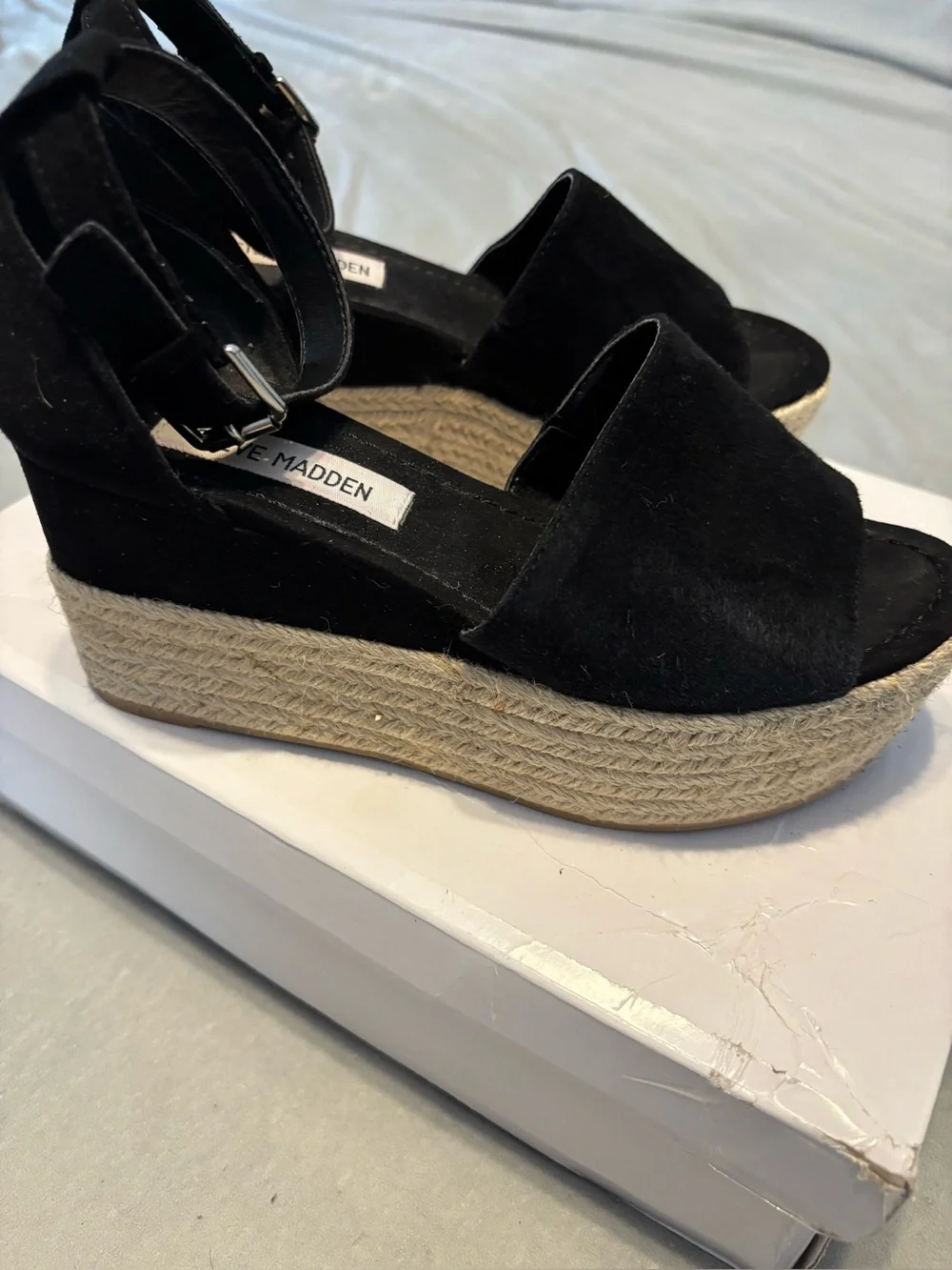 Steve Madden Black Espadrille Wedge Sandals